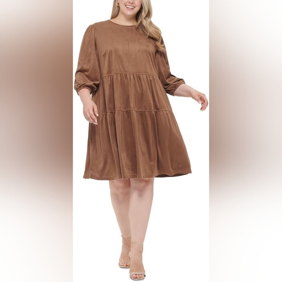 Tommy Hilfiger Dresses & Skirts - Tommy Hilfiger | Walnut Faux Suede Babydoll Dress